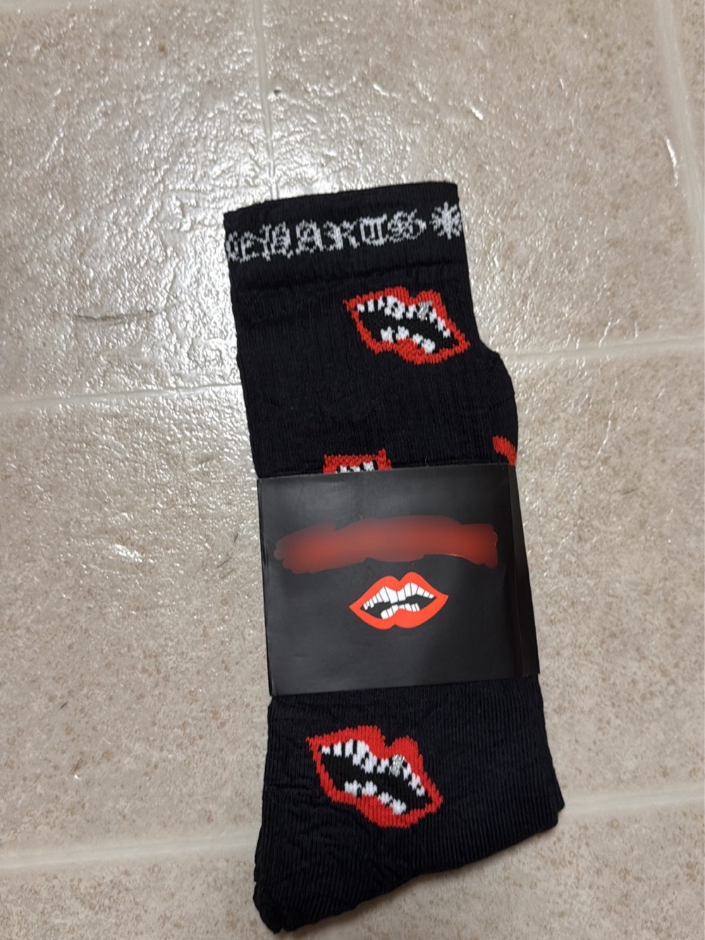 Chrome hearts Black Crew Socks with Red Lip Graphic